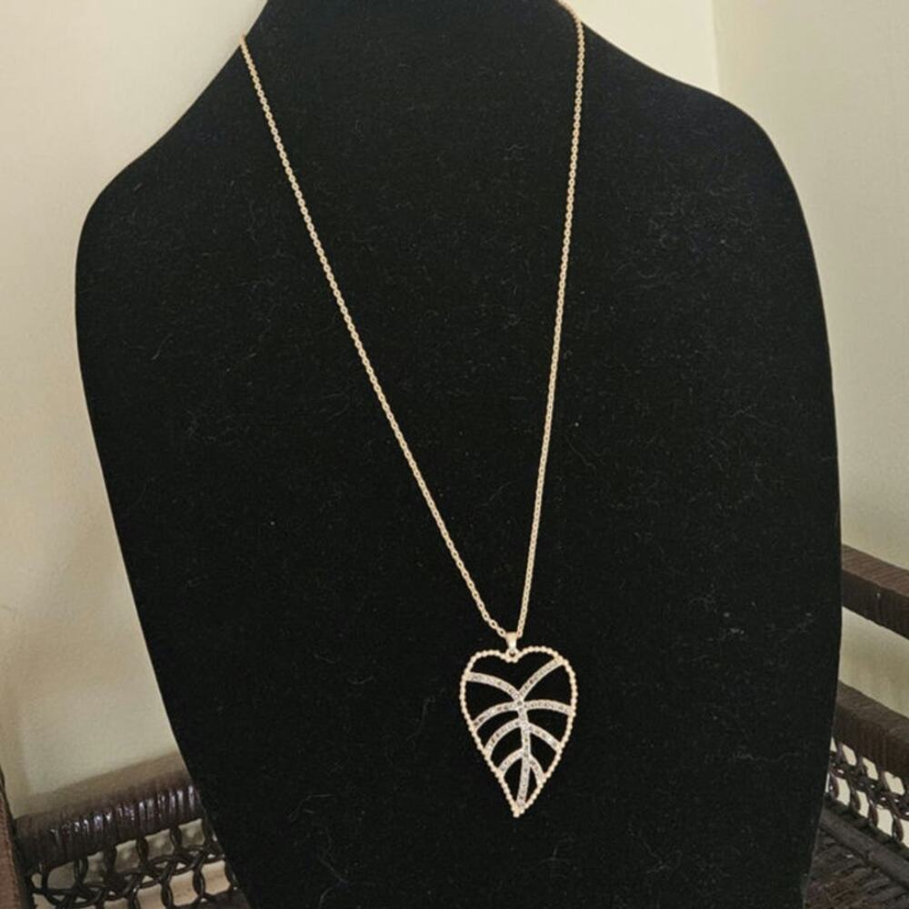 Lucky Brand Long 32" Gold-Tone Delicate Pave Open Leaf Long Pendant Necklace